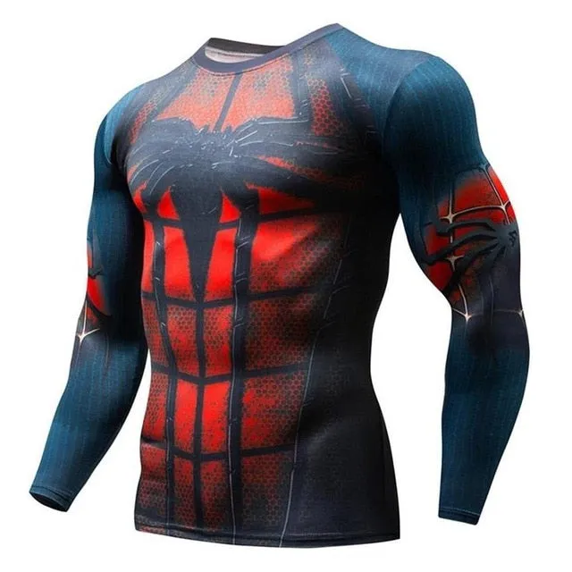 3D Marvel T-shirt Long Sleeve Sport Shirt Men Quick Dry Men's Running T-shirts Gym Apparel Fitness Top Rashgard Male Jersey 2019