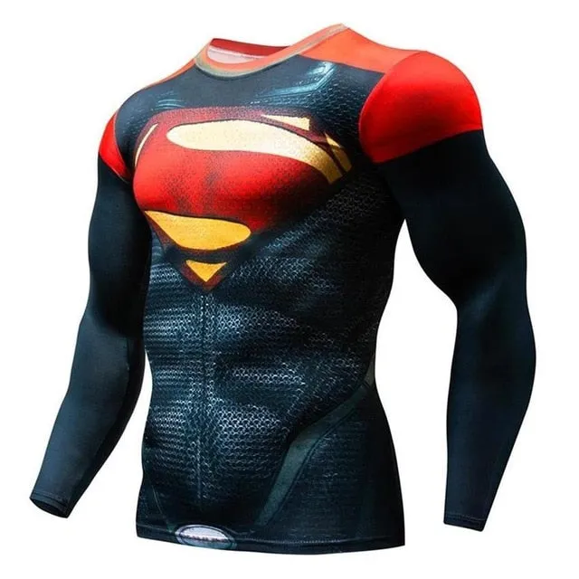 3D Marvel T-shirt Long Sleeve Sport Shirt Men Quick Dry Men's Running T-shirts Gym Apparel Fitness Top Rashgard Male Jersey 2019