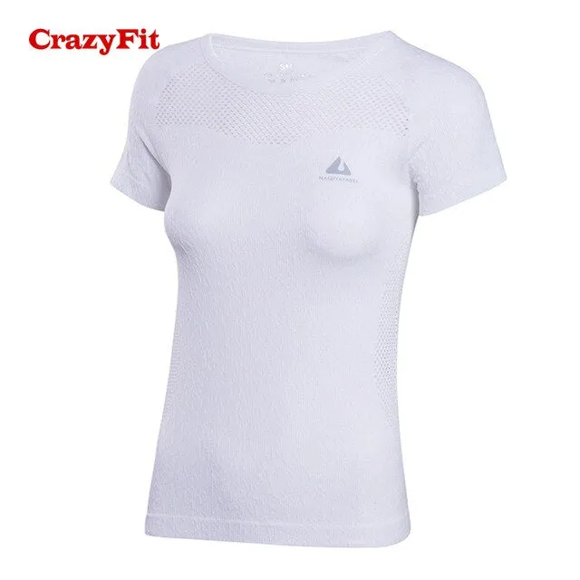 CrazyFit 2018 Sport T-shirt Shirt Women Yoga Fitness Top Apparel Sports Clothing Wear Gym Running Workout Ladies White Yoga Tops