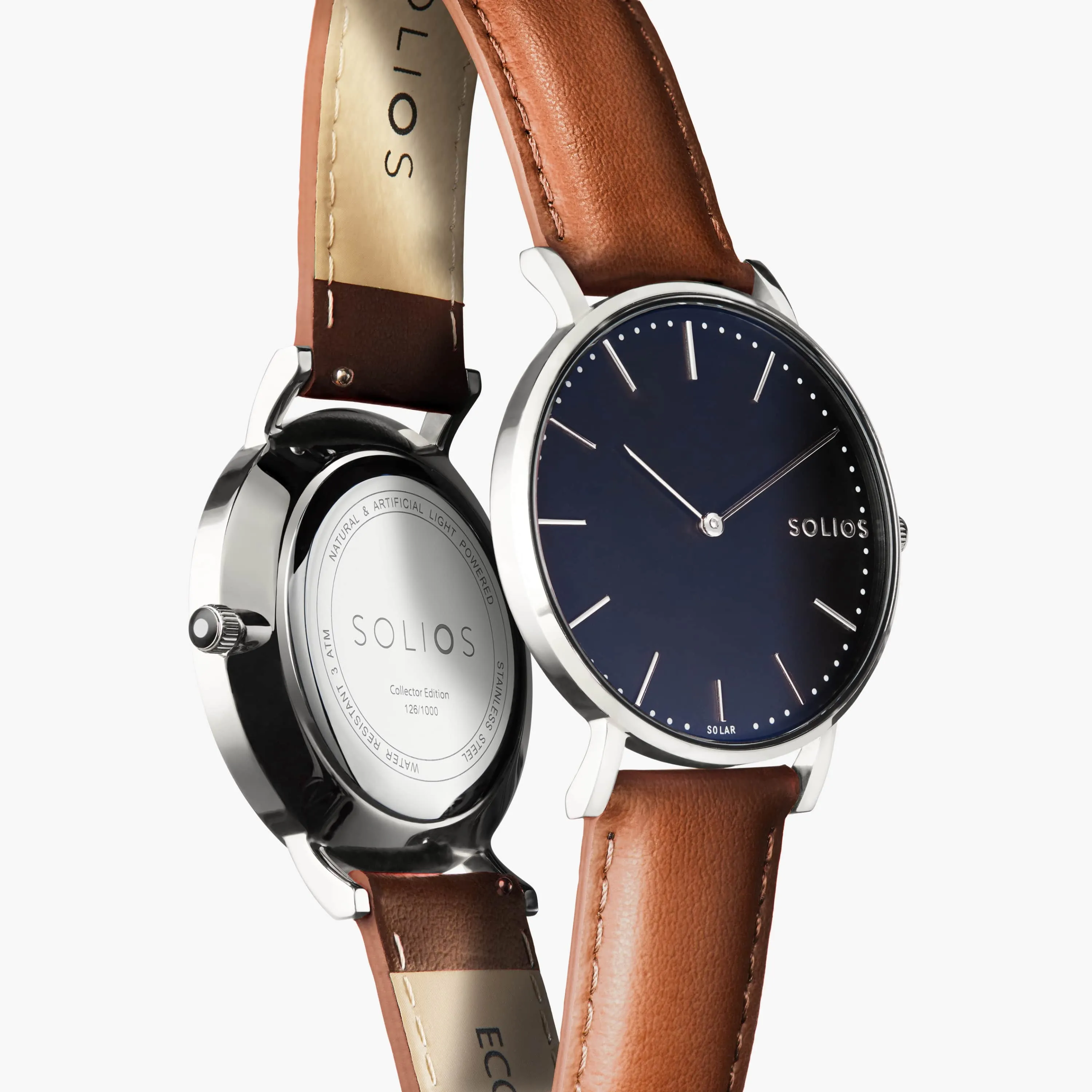 Solar Watch with Black & Silver Dial  | Brown Vegan Leather Strap