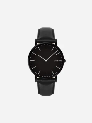 Solar Watch with Black Dial  | Black Vegan Leather Strap