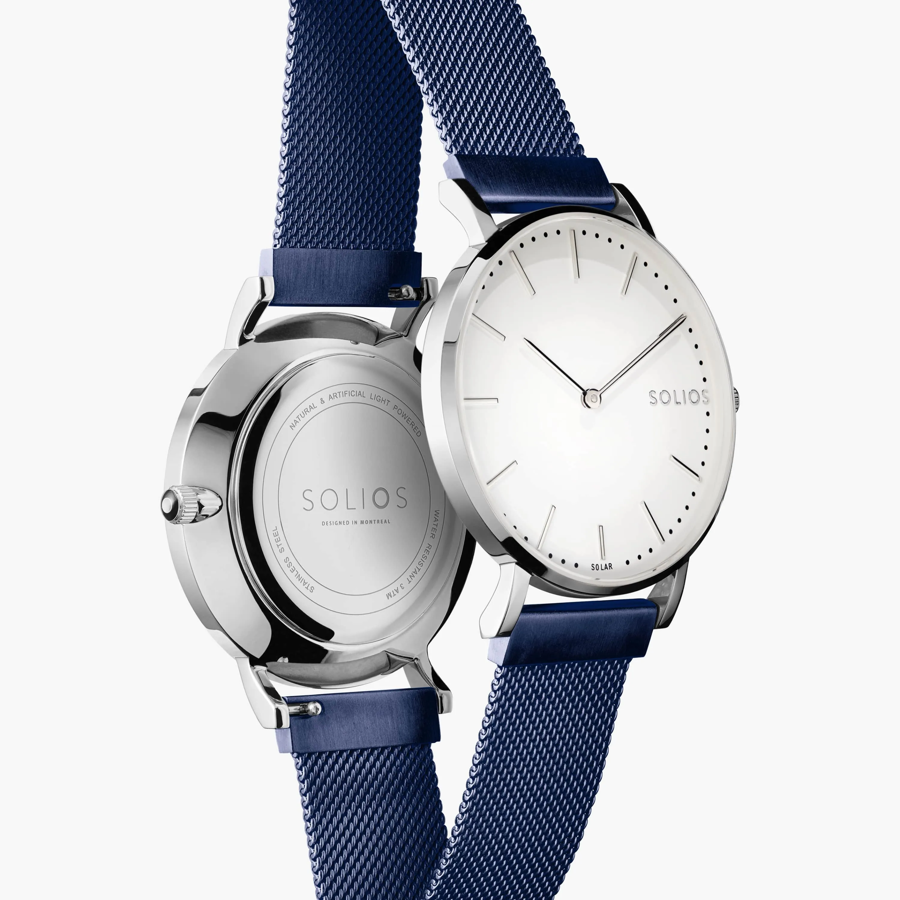 Solar Watch with White & Silver Dial | Blue Mesh Strap