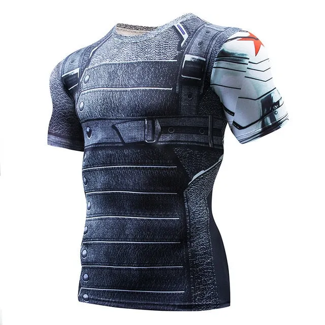 Superman Print Men's Compression Shirt Batman Slim Tights Cycling Base Level Gym Jersey Fitness Sports Underwear Apparel MMA