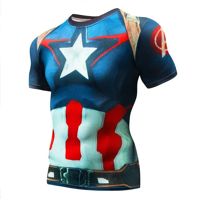 Superman Print Men's Compression Shirt Batman Slim Tights Cycling Base Level Gym Jersey Fitness Sports Underwear Apparel MMA