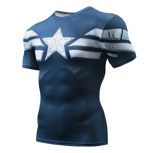 Superman Print Men's Compression Shirt Batman Slim Tights Cycling Base Level Gym Jersey Fitness Sports Underwear Apparel MMA