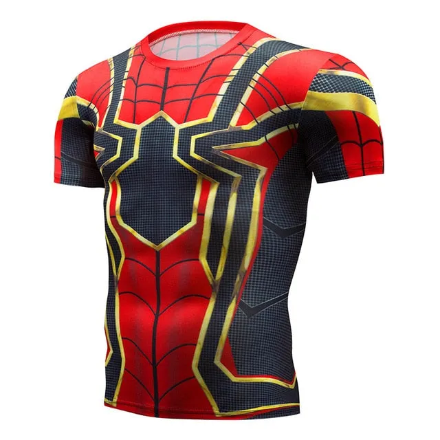Superman Print Men's Compression Shirt Batman Slim Tights Cycling Base Level Gym Jersey Fitness Sports Underwear Apparel MMA