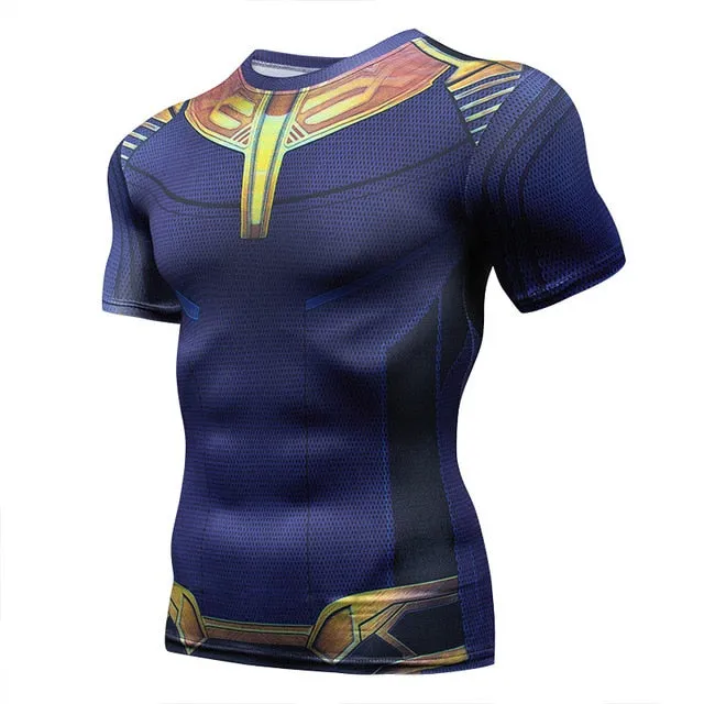 Superman Print Men's Compression Shirt Batman Slim Tights Cycling Base Level Gym Jersey Fitness Sports Underwear Apparel MMA