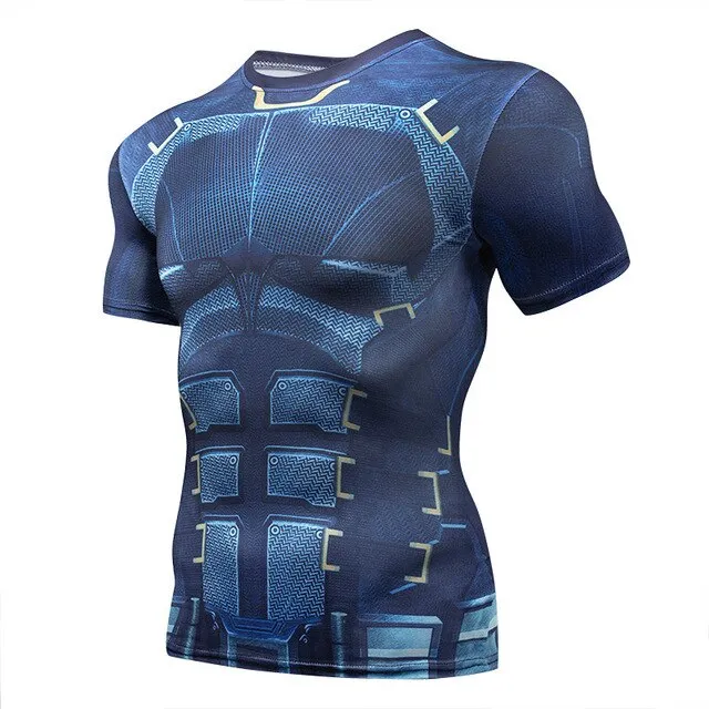 Superman Print Men's Compression Shirt Batman Slim Tights Cycling Base Level Gym Jersey Fitness Sports Underwear Apparel MMA