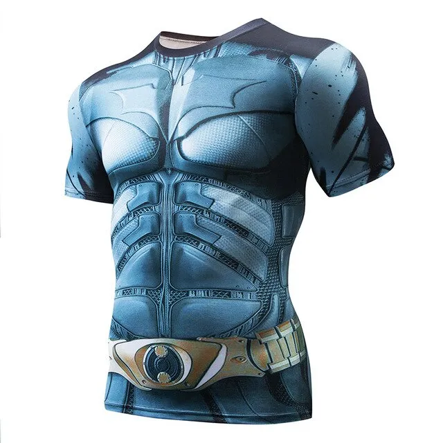 Superman Print Men's Compression Shirt Batman Slim Tights Cycling Base Level Gym Jersey Fitness Sports Underwear Apparel MMA