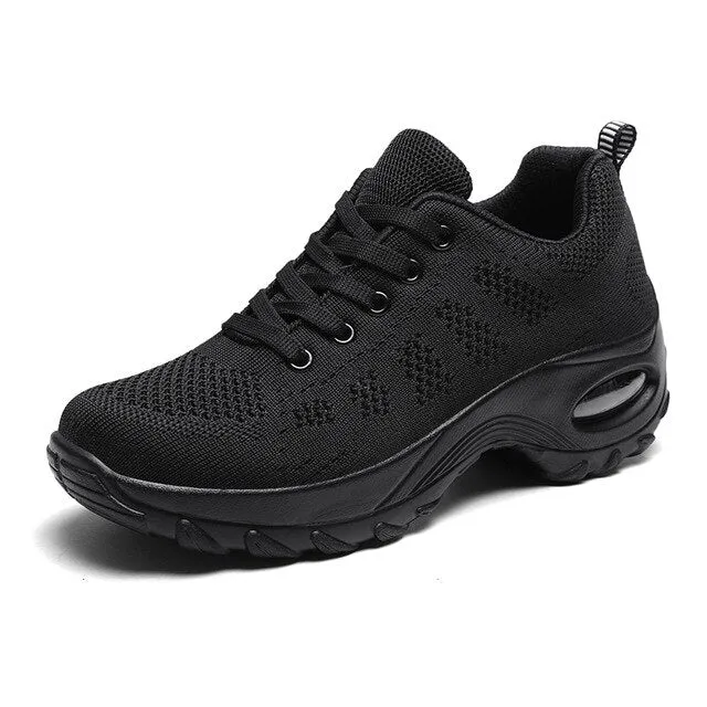 Woman Tennis Shoes Breathable Air Cushion Fashion Sneakers Comfort Height Increasing Lace-up Female Outdoor White Gym Footwear