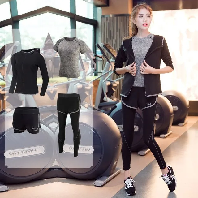 Women's Yoga Fitness Gym Sports Apparel 4pcs/lot Set Running Jogging T-shirt   Pants Bra Shorts Leggings Tights Yoga Sport Suits