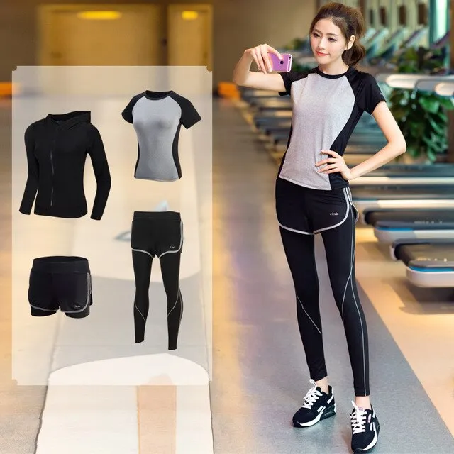 Women's Yoga Fitness Gym Sports Apparel 4pcs/lot Set Running Jogging T-shirt   Pants Bra Shorts Leggings Tights Yoga Sport Suits