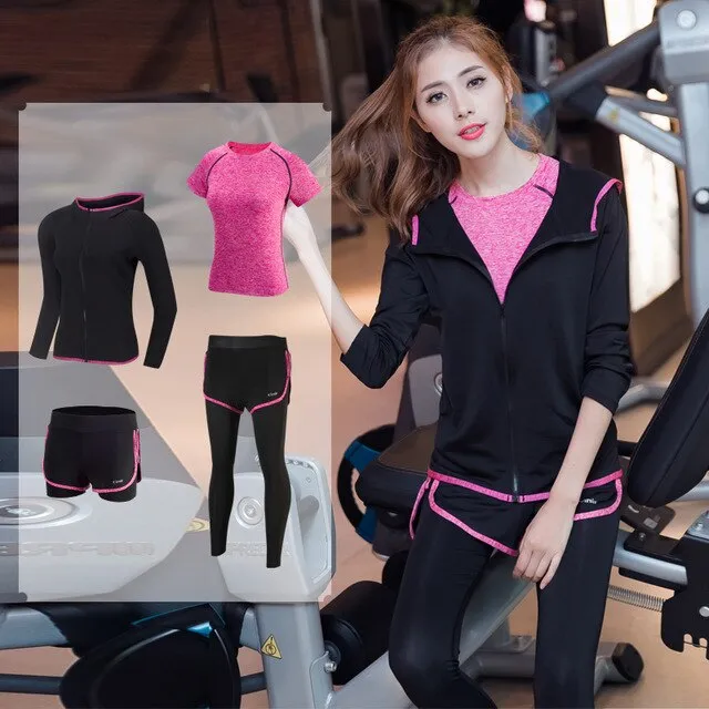 Women's Yoga Fitness Gym Sports Apparel 4pcs/lot Set Running Jogging T-shirt   Pants Bra Shorts Leggings Tights Yoga Sport Suits