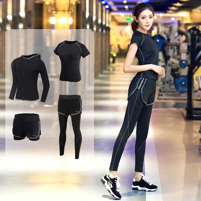 Women's Yoga Fitness Gym Sports Apparel 4pcs/lot Set Running Jogging T-shirt   Pants Bra Shorts Leggings Tights Yoga Sport Suits