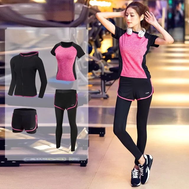 Women's Yoga Fitness Gym Sports Apparel 4pcs/lot Set Running Jogging T-shirt   Pants Bra Shorts Leggings Tights Yoga Sport Suits