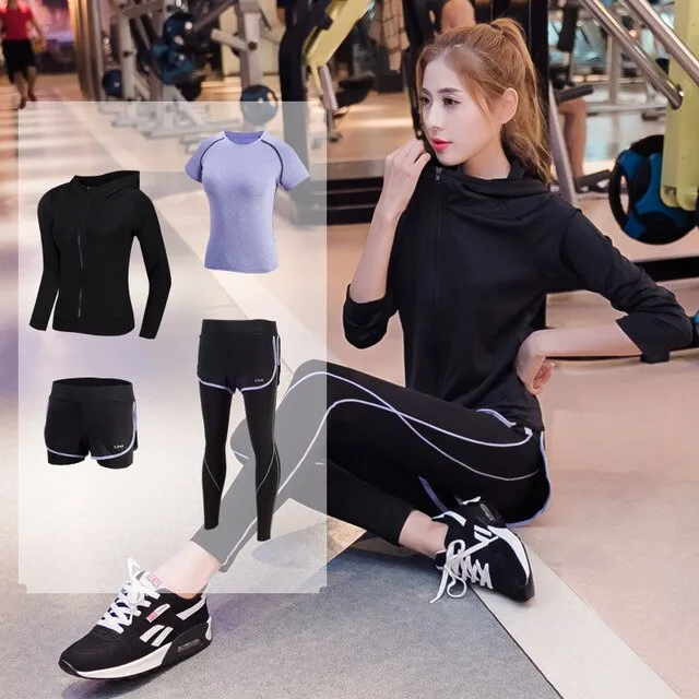 Women's Yoga Fitness Gym Sports Apparel 4pcs/lot Set Running Jogging T-shirt   Pants Bra Shorts Leggings Tights Yoga Sport Suits