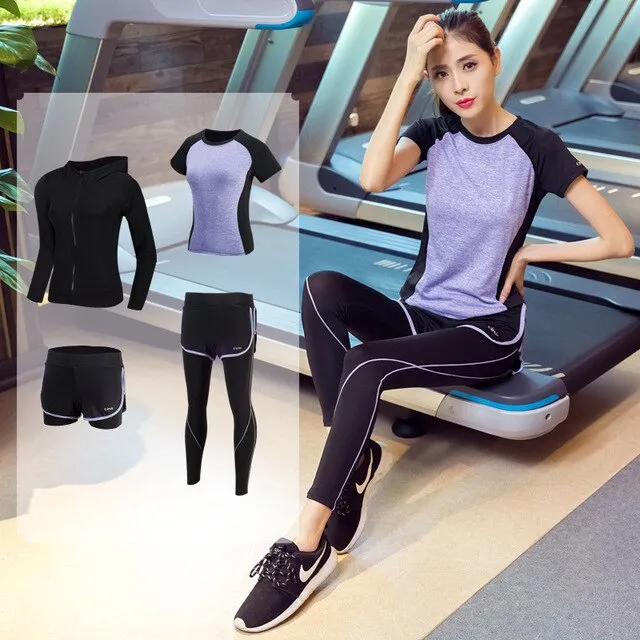 Women's Yoga Fitness Gym Sports Apparel 4pcs/lot Set Running Jogging T-shirt   Pants Bra Shorts Leggings Tights Yoga Sport Suits
