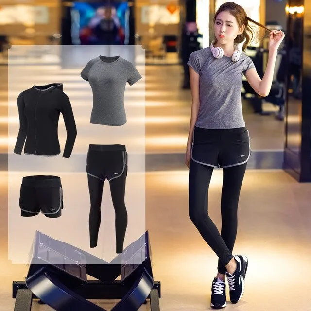 Women's Yoga Fitness Gym Sports Apparel 4pcs/lot Set Running Jogging T-shirt   Pants Bra Shorts Leggings Tights Yoga Sport Suits