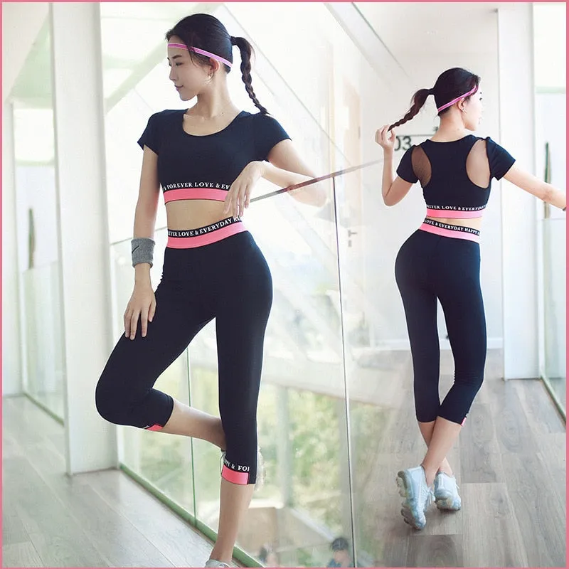 Women's Yoga Fitness Gym Sports Apparel Firm Sets Running Jogging T-shirt   Pants Bra Leggings Tights Yoga Workout Sport Suits