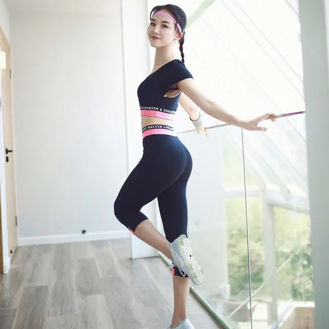 Women's Yoga Fitness Gym Sports Apparel Firm Sets Running Jogging T-shirt   Pants Bra Leggings Tights Yoga Workout Sport Suits