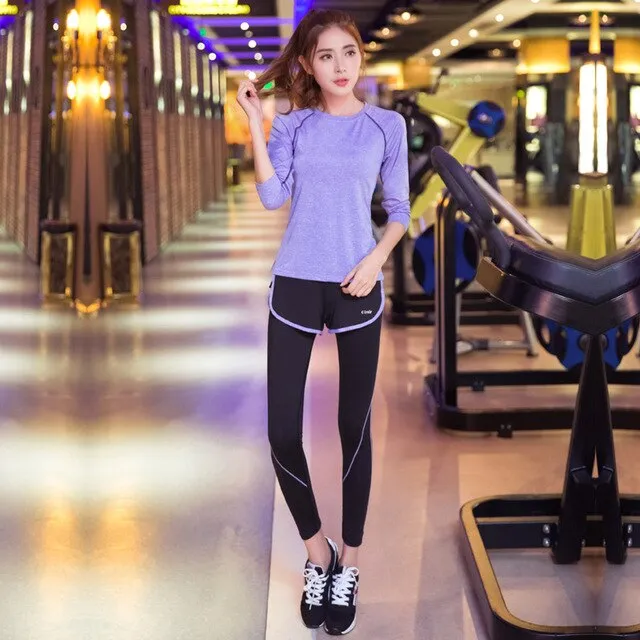 Women's Yoga Fitness Gym Sports Apparel Firm Sets Running Jogging T-shirt   Pants Leggings Tights Yoga Workout Sport Suits